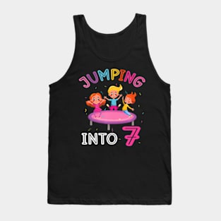 Jumping Into 7 Year Old Birthday Trampoline 7Th Party Tank Top